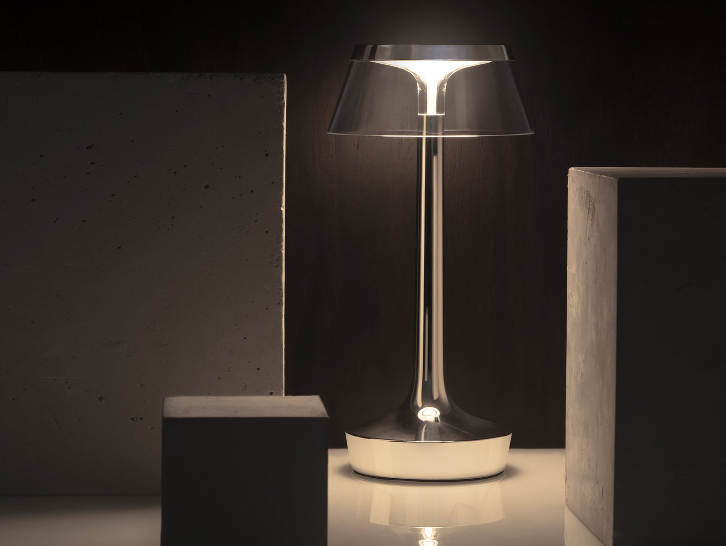 Bon Jour Unplugged Portable Lamp by Flos - Transparent Crown / Chrome