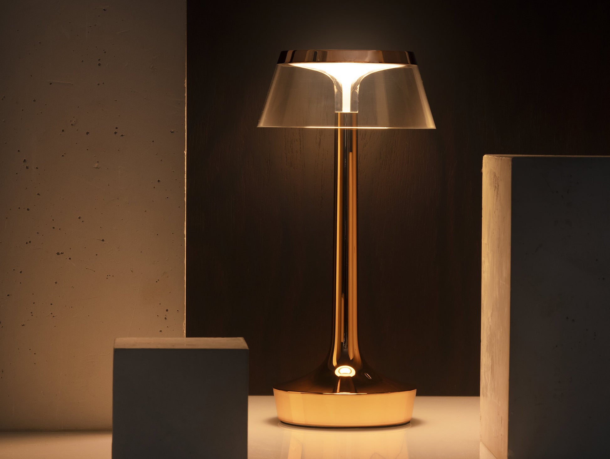 Bon Jour Unplugged Portable Lamp by Flos - Copper / Transparent Crown
