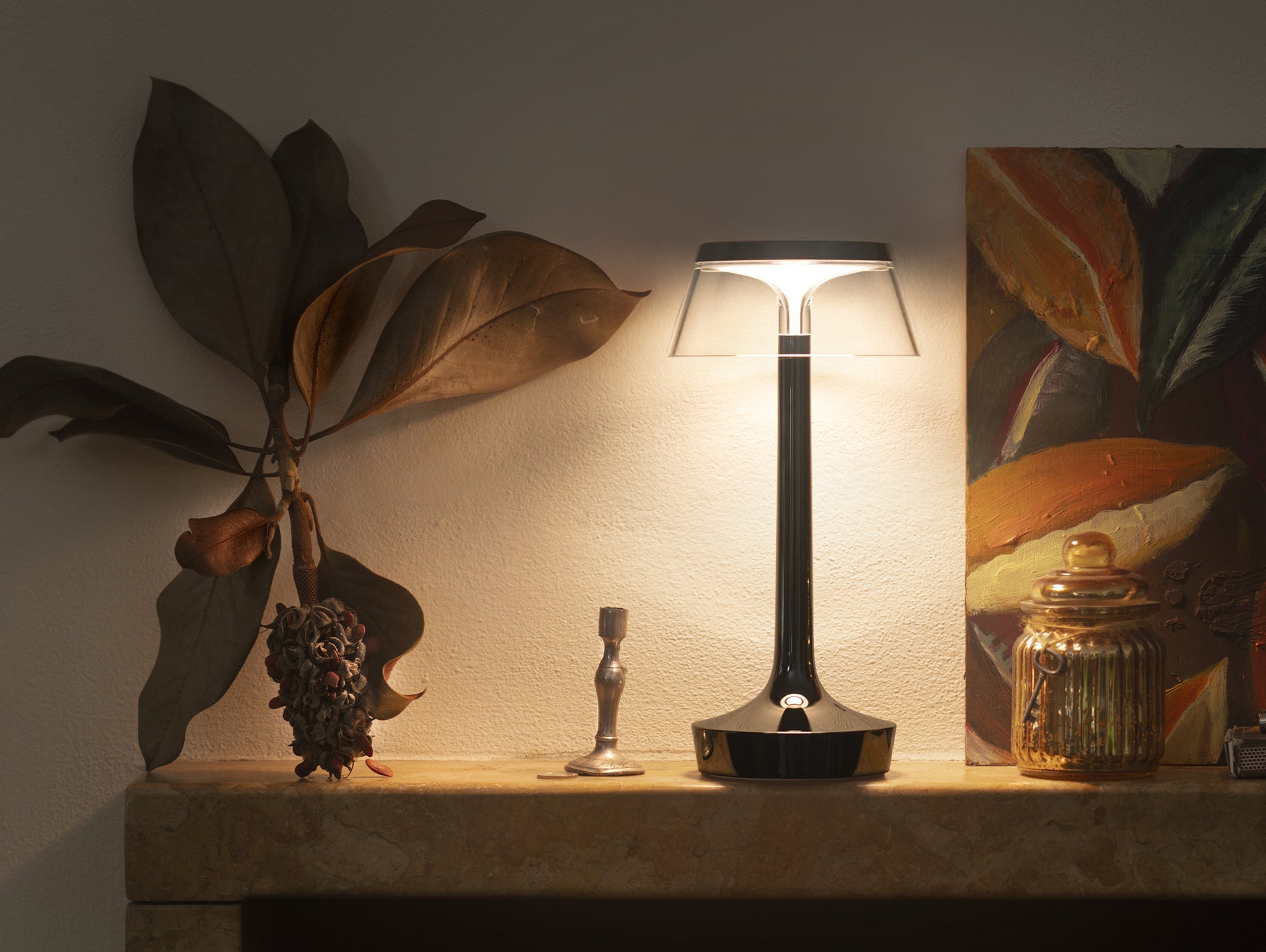 Bon Jour Unplugged Portable Lamp by Flos - Copper / Transparent Crown