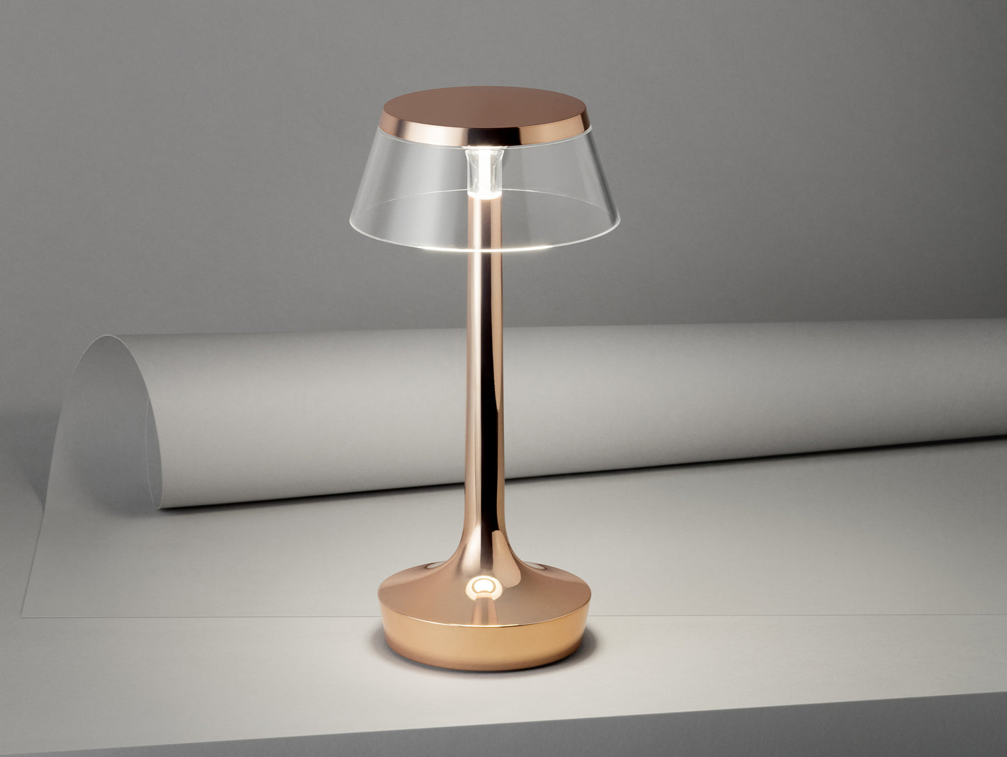 Bon Jour Unplugged Portable Lamp by Flos - Copper / Transparent Crown