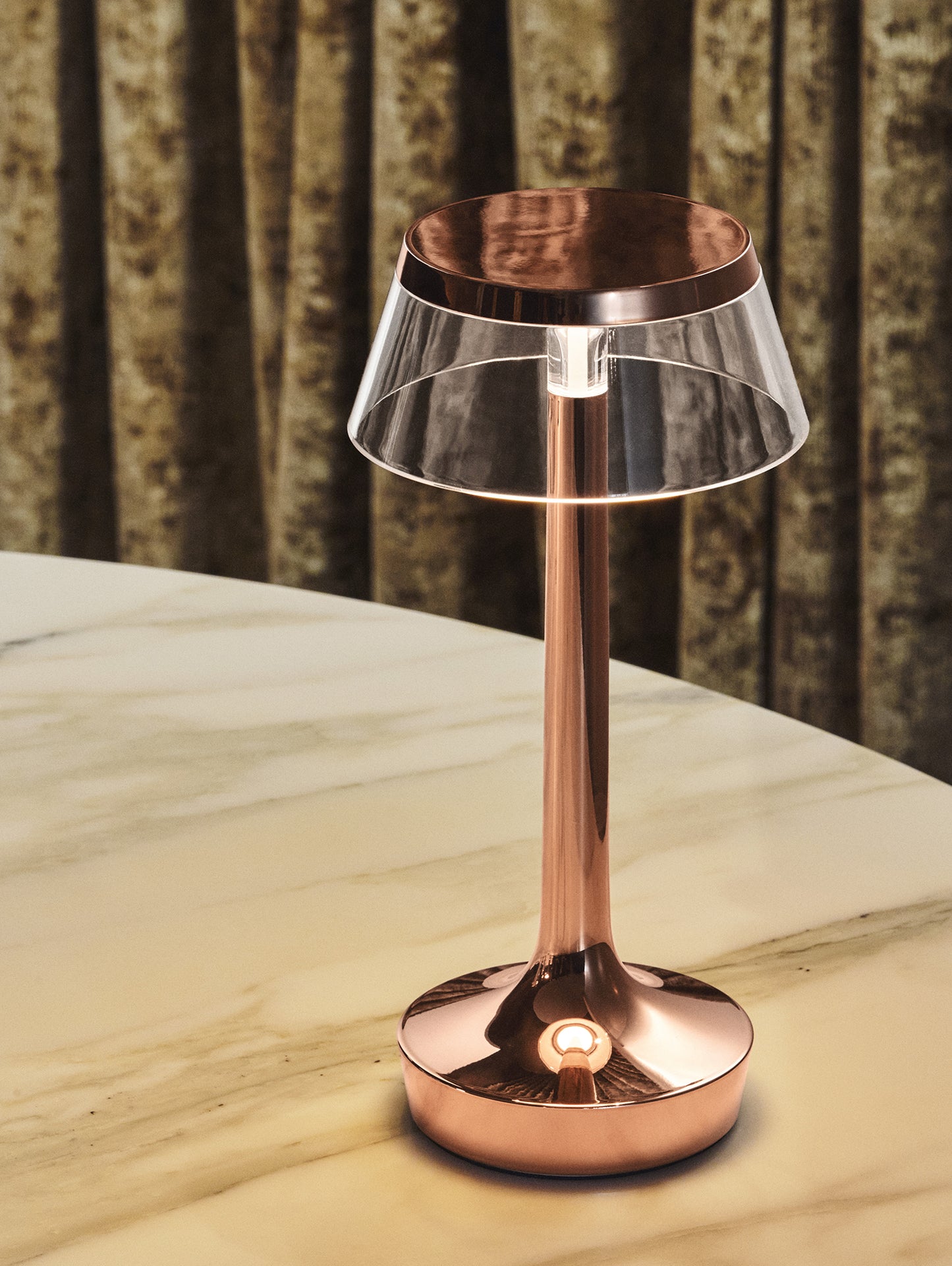 Bon Jour Unplugged Portable Lamp by Flos - Copper / Transparent Crown