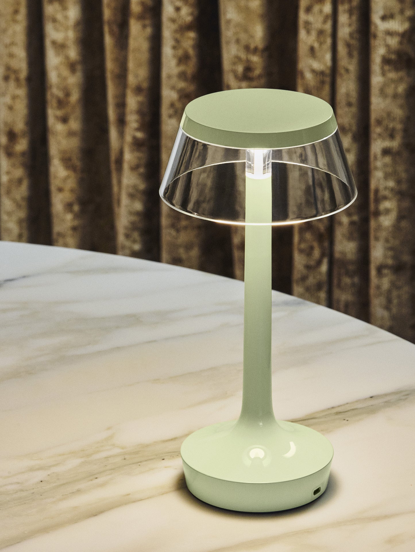 Bon Jour Unplugged Portable Lamp by Flos - Fresh Mint / Transparent Crown