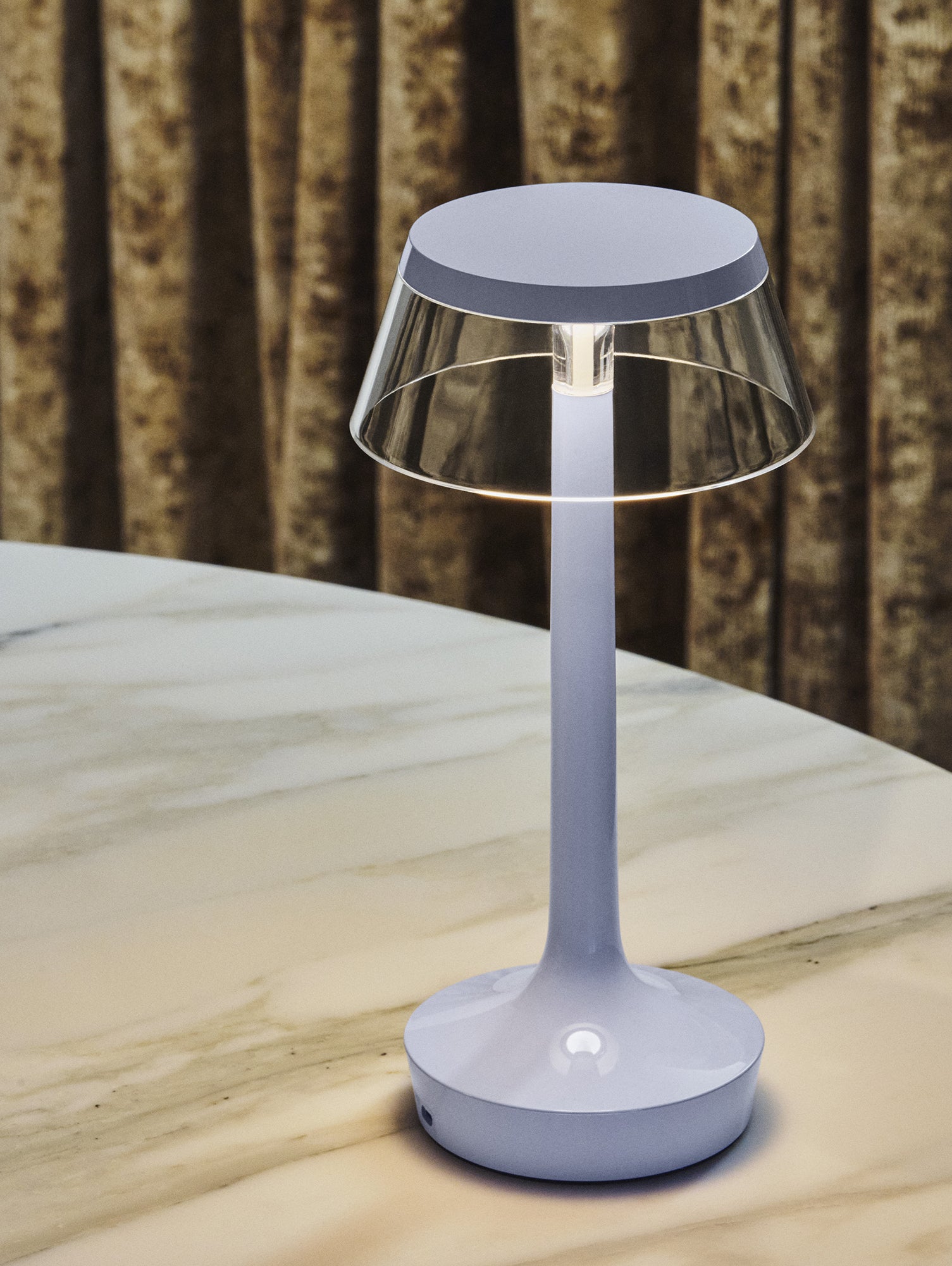 Bon Jour Unplugged Portable Lamp by Flos - Fade Blue / Transparent Crown