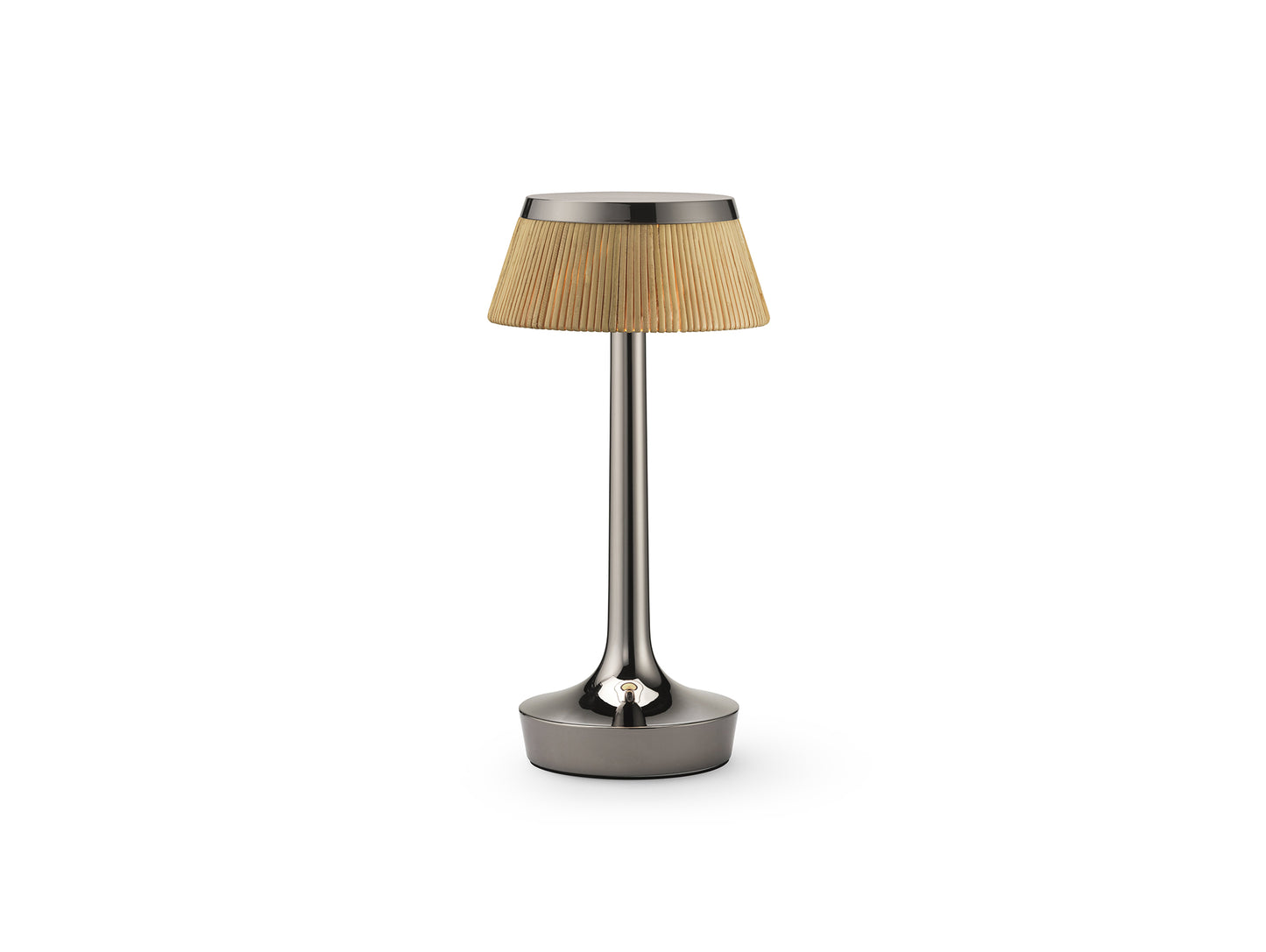 Bon Jour Unplugged Portable Lamp by Flos - Black Chrome / Rattan Crown