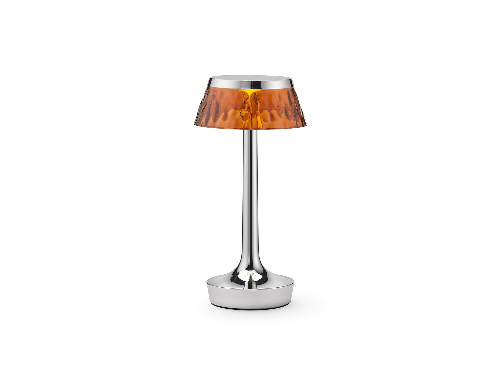 Bon Jour Unplugged Portable Lamp by Flos - Chrome / Amber Crown