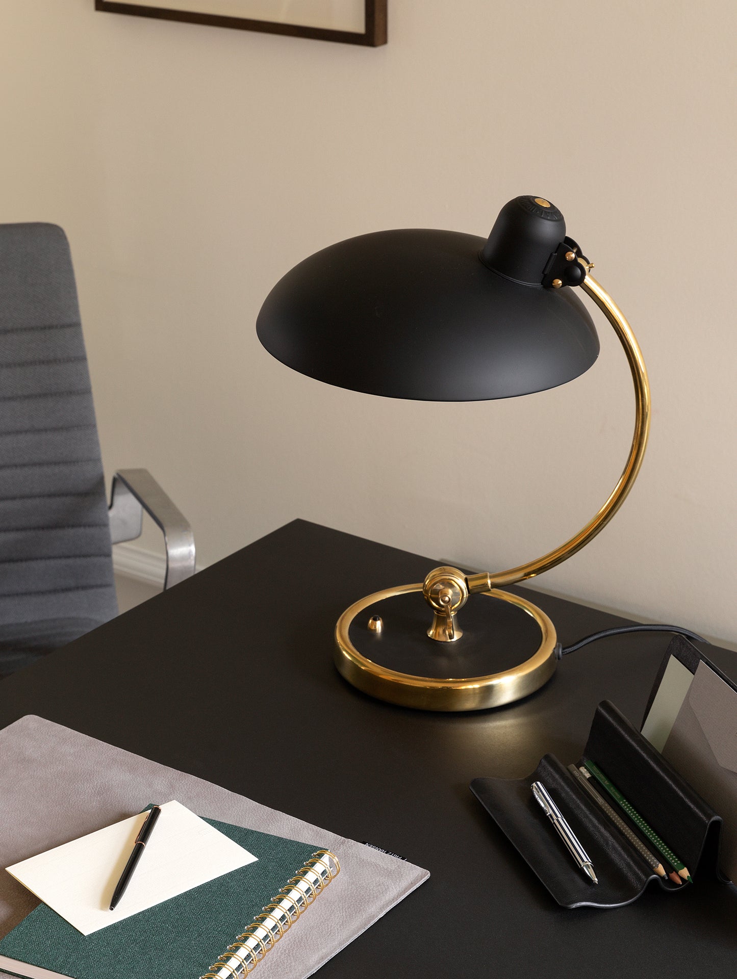 Kaiser Idell Luxus Table Lamp by Fritz Hansen - Matt Black Shade with Brass Base