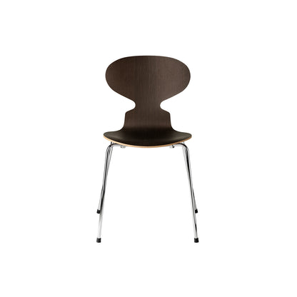 Ant Chair 4 Legs by Fritz Hansen - Natural Veneer Shell / Chromed Steel Base / Dark Stained Oak