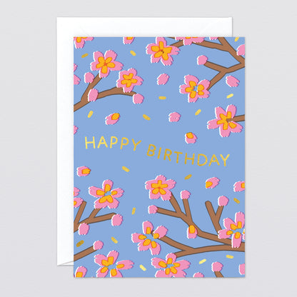 'Happy Birthday Blossoms' Foiled Greetings Card by Wrap