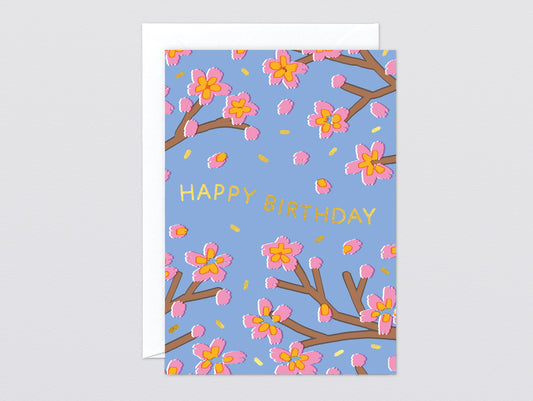 'Happy Birthday Blossoms' Foiled Greetings Card by Wrap