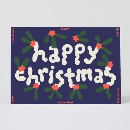 'Happy Christmas Holly' Embossed Greetings Card by Wrap