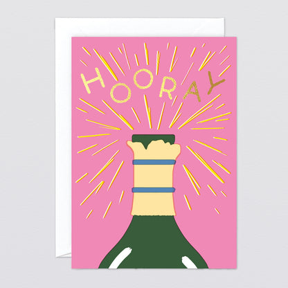 'Hooray Champagne' Foiled Greetings Card by Wrap