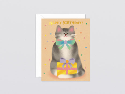 'Cat & Bow Tie Birthday' Kids Greeting Card by Wrap