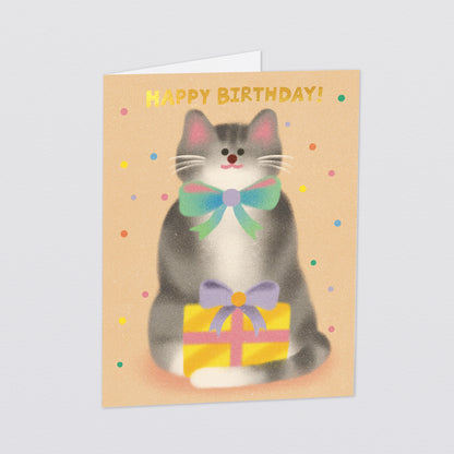 'Cat & Bow Tie Birthday' Kids Greeting Card by Wrap