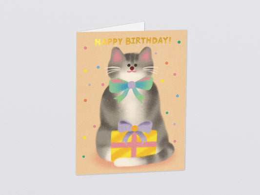 'Cat & Bow Tie Birthday' Kids Greeting Card by Wrap