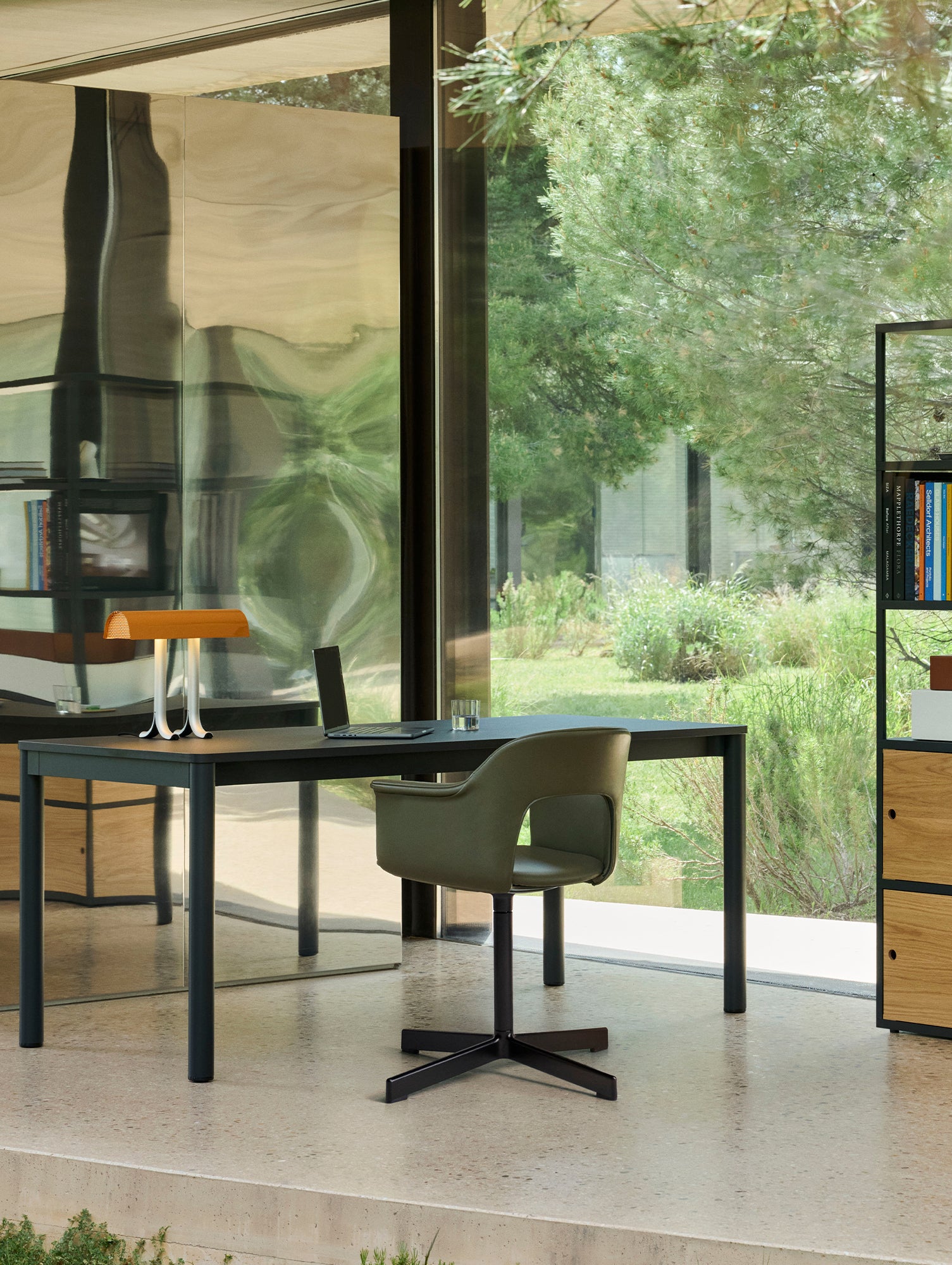 Layout Armchair 234 - Swivel Base by HAY - Black Aluminium Base / Caper Green Grano Leather