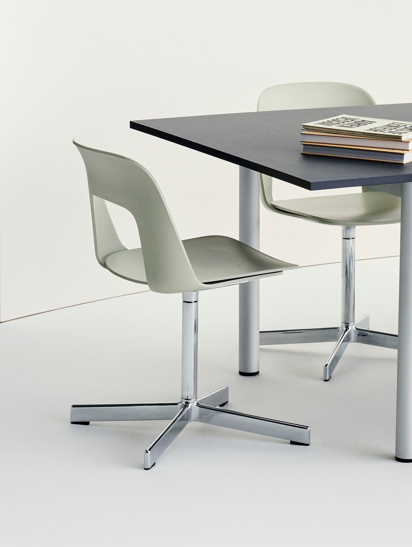 Layout Chair 131 - Swivel Base by HAY - Pastel Green Shell / Polished Aluminium