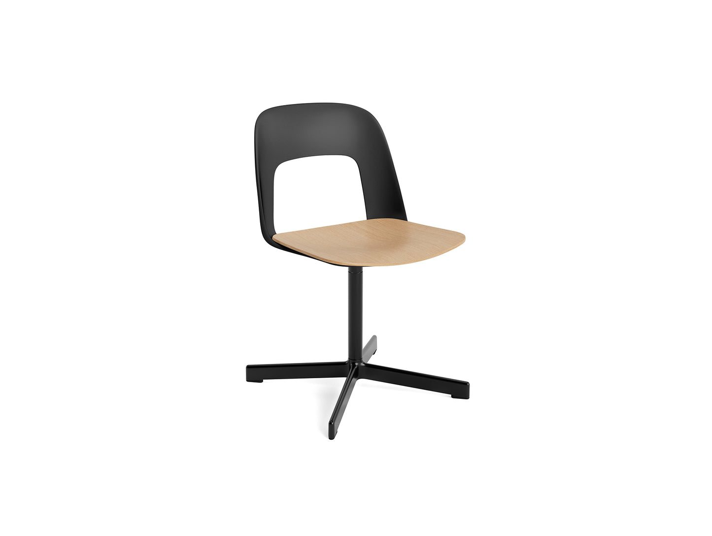 Layout Chair 132 - Swivel Base by HAY - Black Shell / Oak Veneer Seat /  Black Aluminium