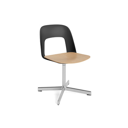 Layout Chair 132 - Swivel Base by HAY - Black Shell / Oak Veneer Seat /  Polished Aluminium