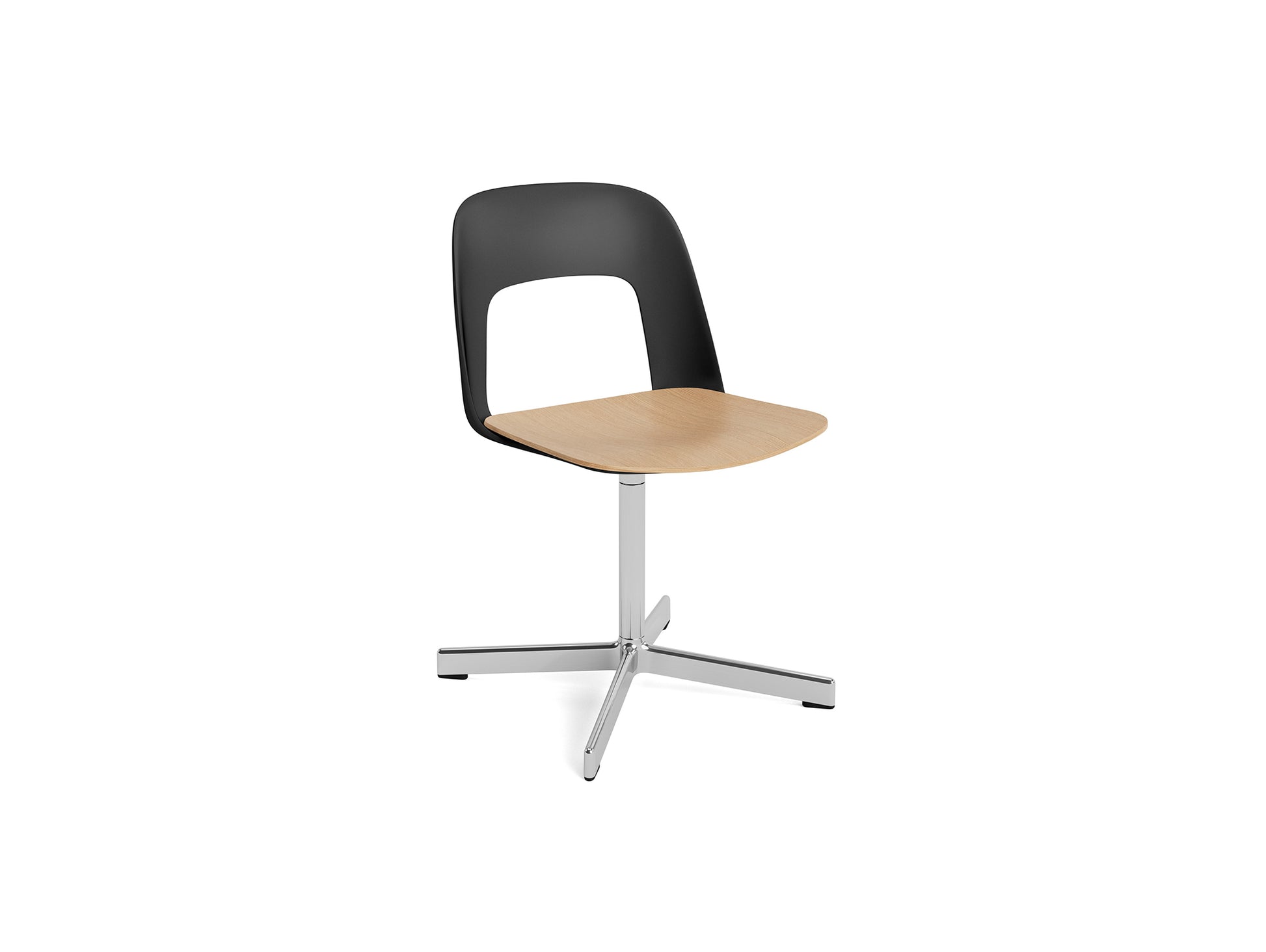 Layout Chair 132 - Swivel Base by HAY - Black Shell / Oak Veneer Seat /  Polished Aluminium