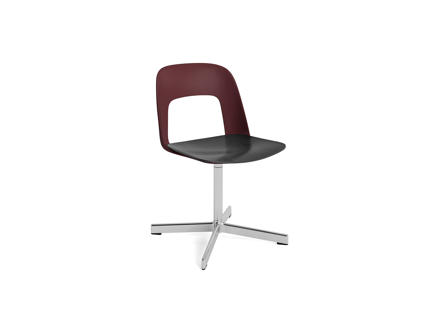 Layout Chair 132 - Swivel Base by HAY - Bordeaux Shell / Black Oak Veneer Seat /  Polished Aluminium