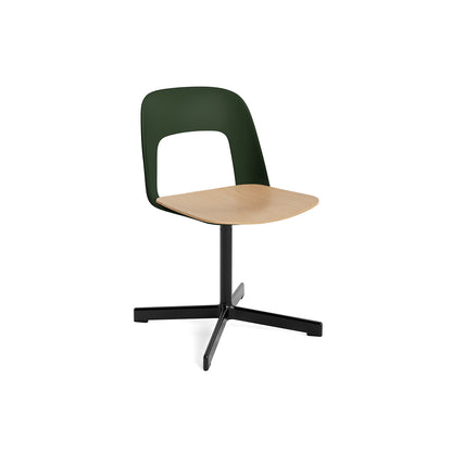 Layout Chair 132 - Swivel Base by HAY - Bottle Green Shell / Oak Veneer Seat /  Black Aluminium