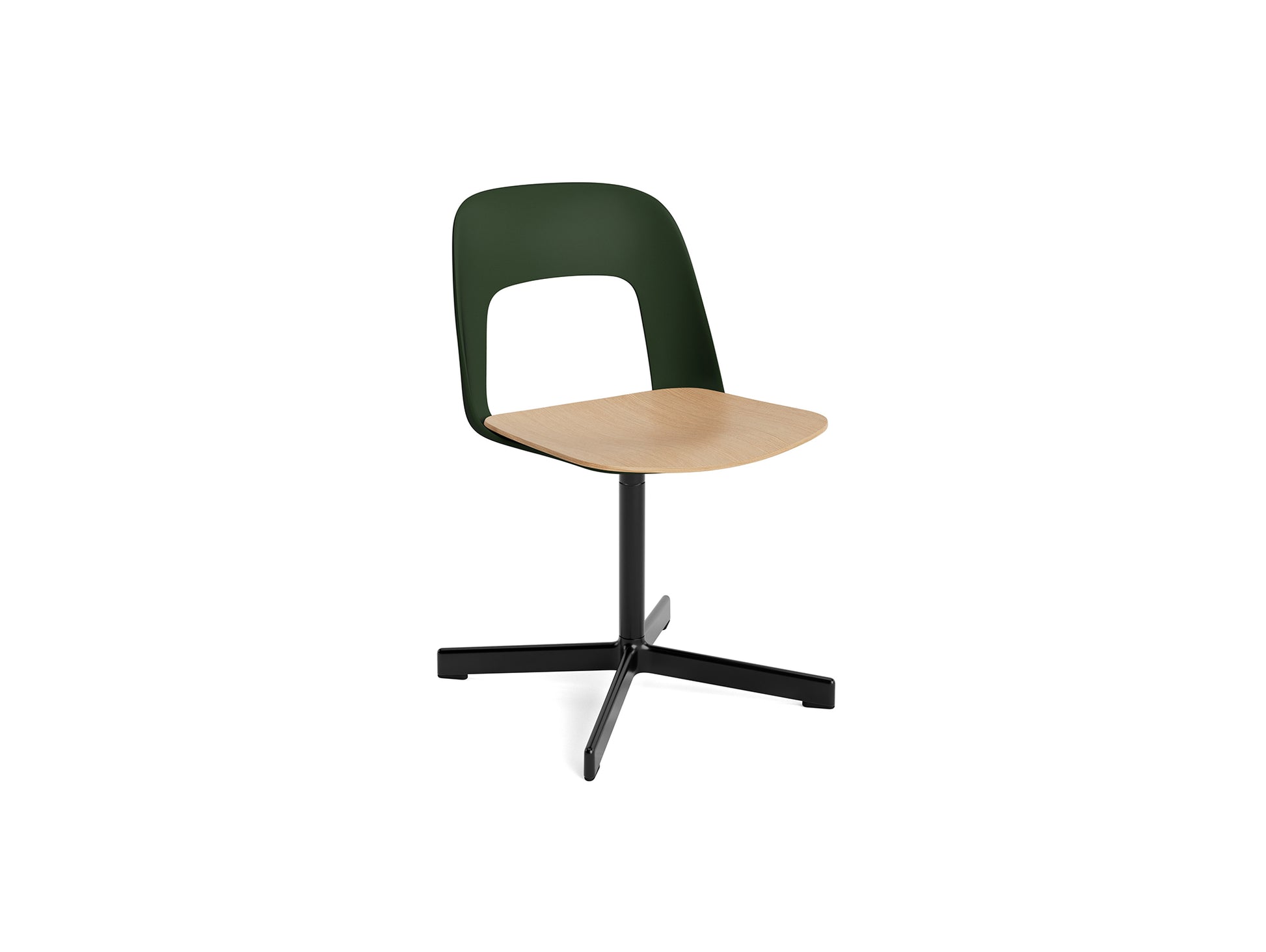 Layout Chair 132 - Swivel Base by HAY - Bottle Green Shell / Oak Veneer Seat /  Black Aluminium