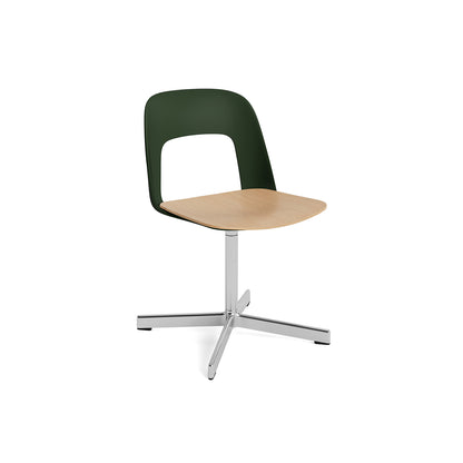 Layout Chair 132 - Swivel Base by HAY - Bottle Green Shell / Oak Veneer Seat /  Polished Aluminium