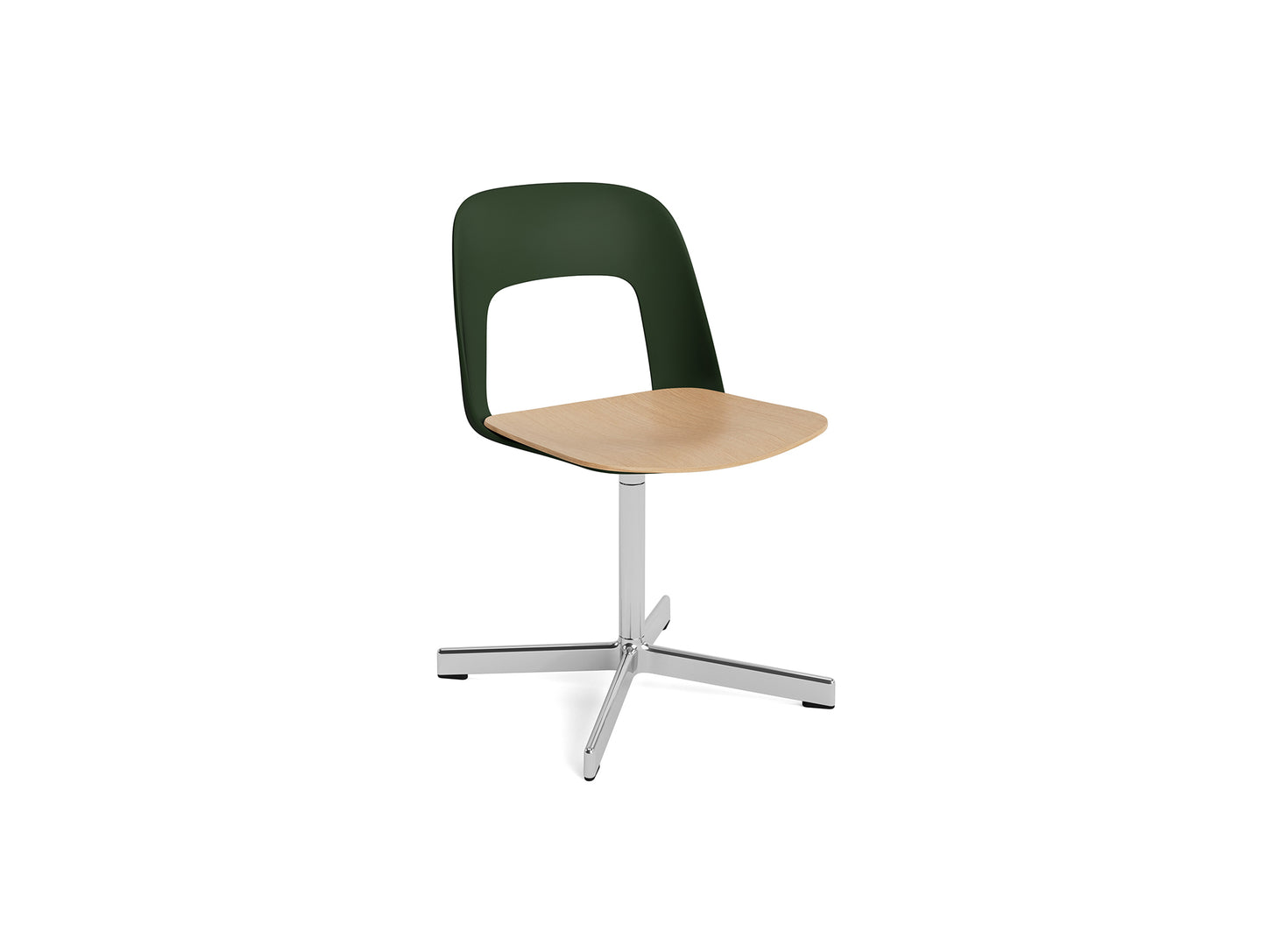 Layout Chair 132 - Swivel Base by HAY - Bottle Green Shell / Oak Veneer Seat /  Polished Aluminium