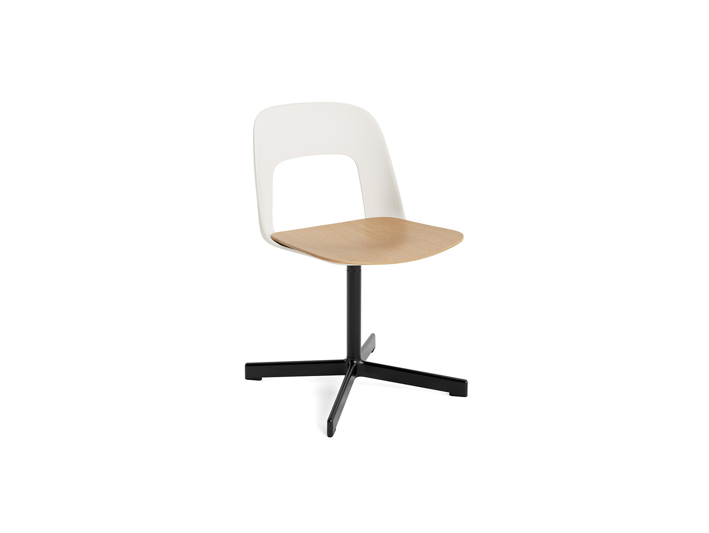 Layout Chair 132 - Swivel Base by HAY - Cream White Shell / Oak Veneer Seat /  Black Aluminium