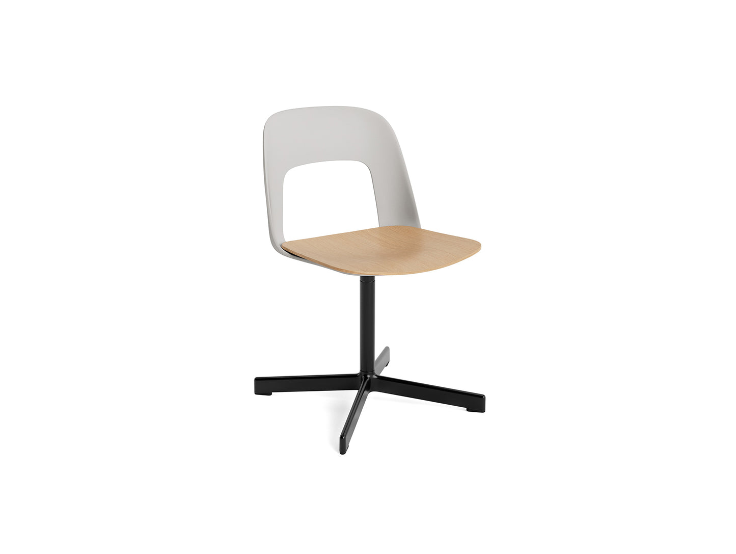 Layout Chair 132 - Swivel Base by HAY - Sky Grey Shell / Oak Veneer Seat /  Black Aluminium