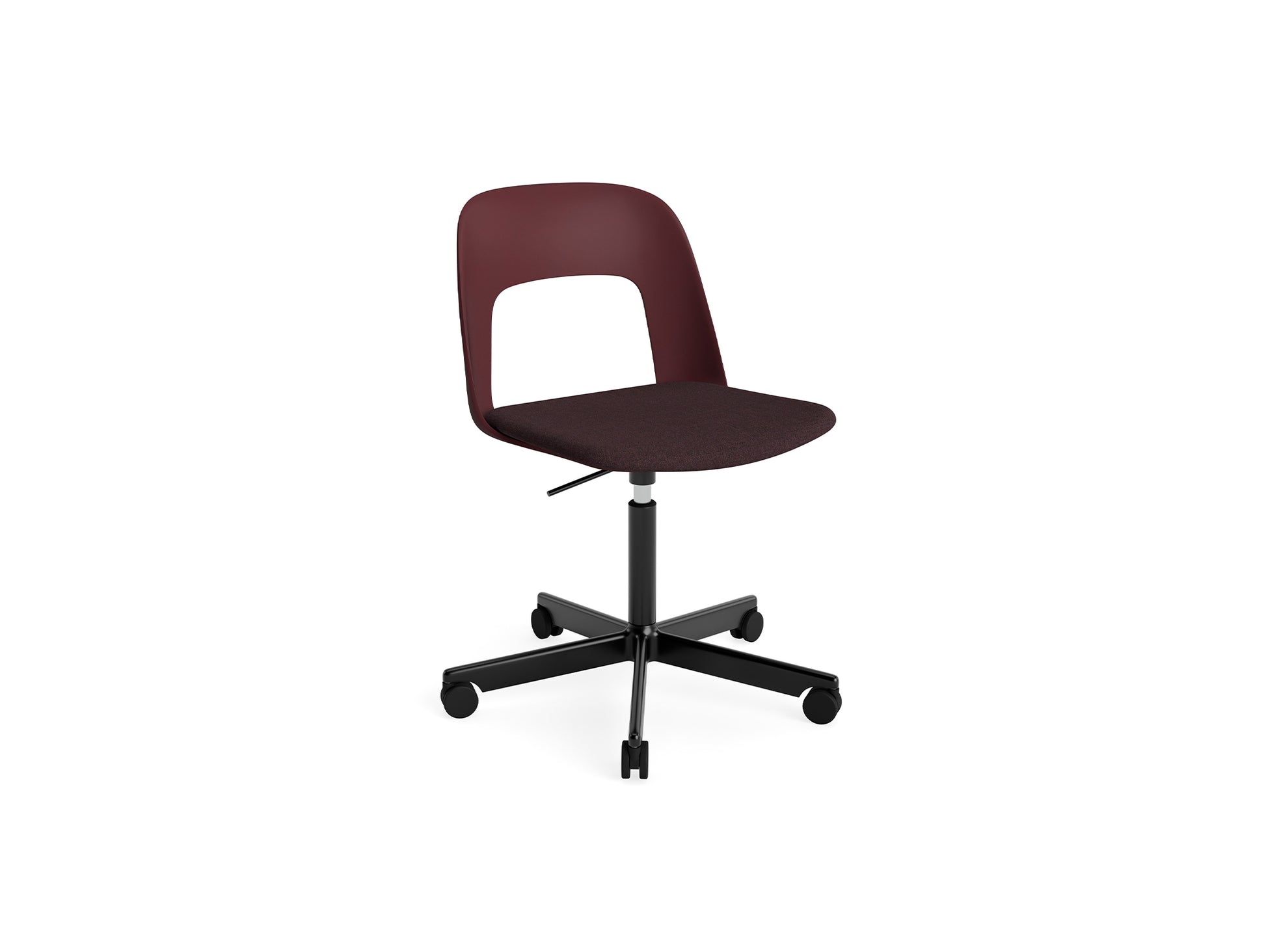 Layout Chair Seat Upholstered - 5 Star Swivel Base (143) by HAY - Black Aluminium / Bordeaux / Remix 3 373