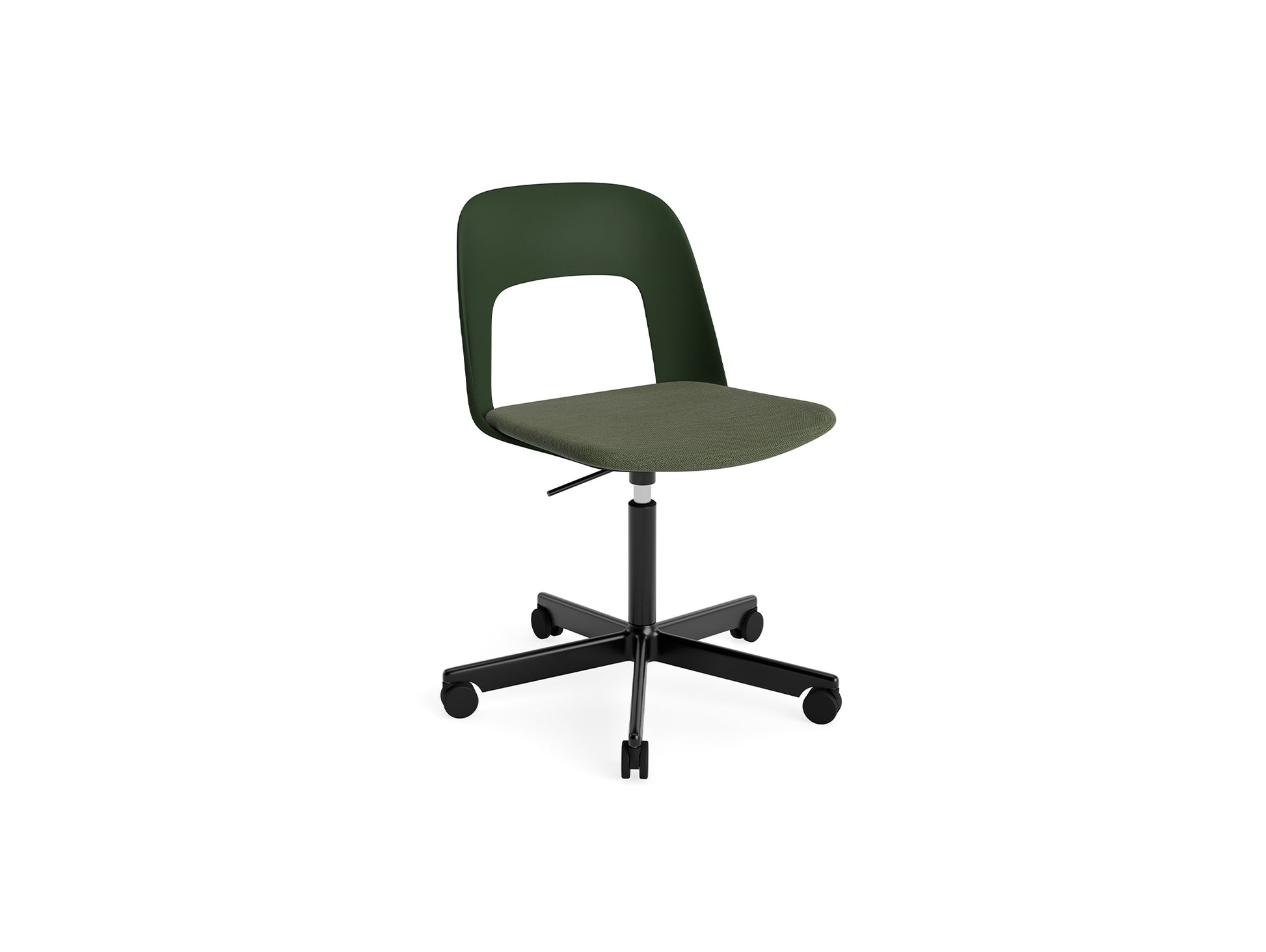 Layout Chair Seat Upholstered - 5 Star Swivel Base (143) by HAY - Black Aluminium / Bottle Green / Mode 072