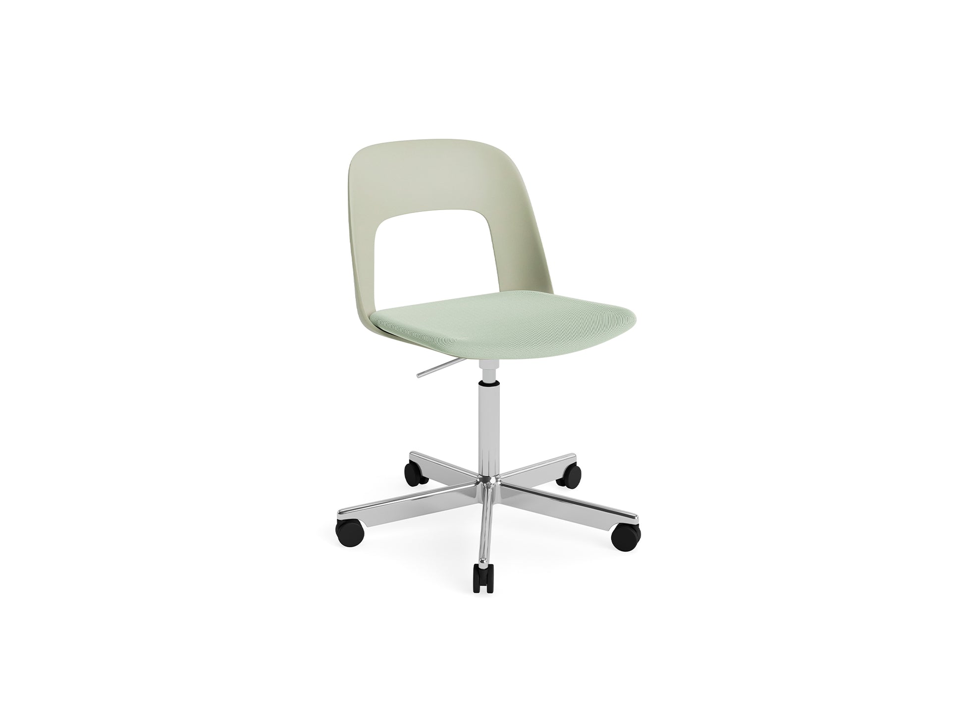 Layout Chair Seat Upholstered - 5 Star Swivel Base (143) by HAY - Polished Aluminium / Pastel Green / Relate 921