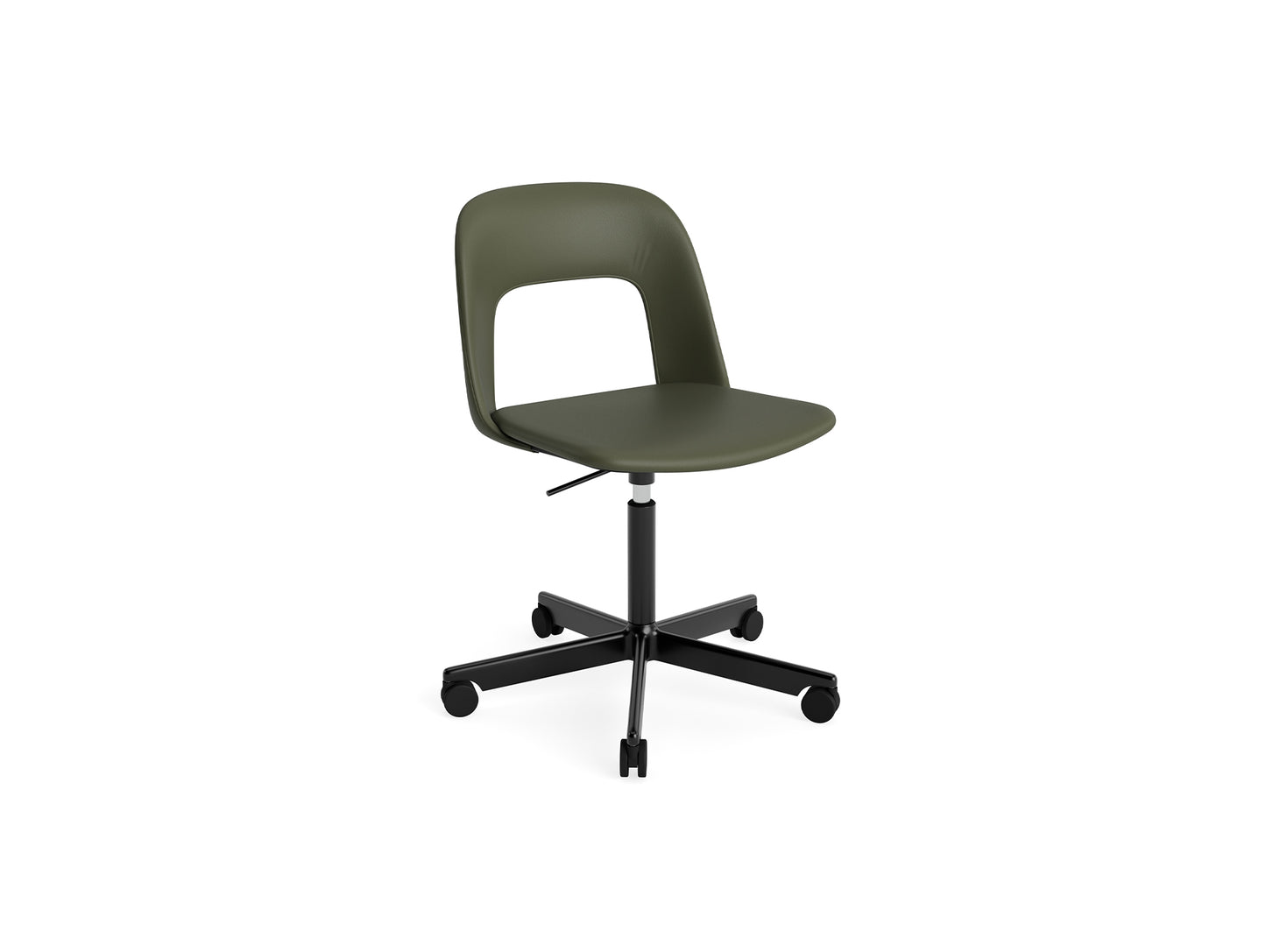 Layout Chair Full Upholstered - 5 Star Swivel Base (144) by HAY - Black Aluminium / Caper Green Grano Leather