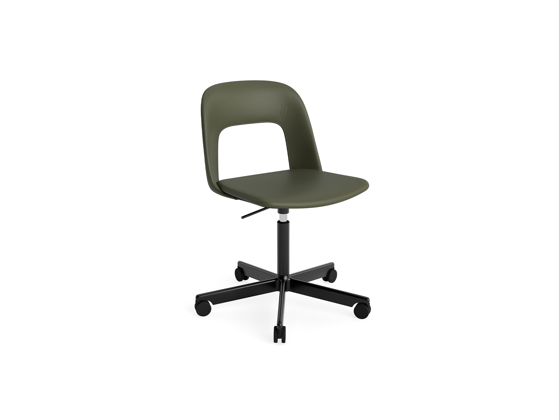 Layout Chair Full Upholstered - 5 Star Swivel Base (144) by HAY - Black Aluminium / Caper Green Grano Leather