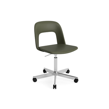 Layout Chair Full Upholstered - 5 Star Swivel Base (144) by HAY - Polished Aluminium / Caper Green Grano Leather