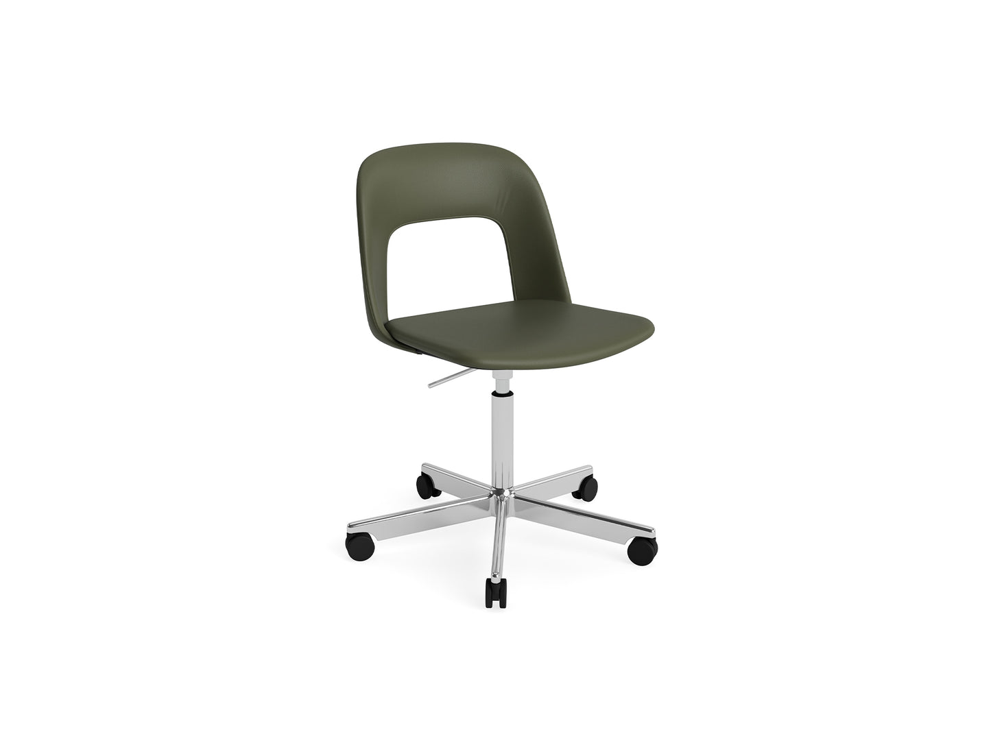 Layout Chair Full Upholstered - 5 Star Swivel Base (144) by HAY - Polished Aluminium / Caper Green Grano Leather