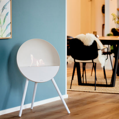 Le Feu Eye Fireplace with White Body, White Top, White Front and White Oak Base