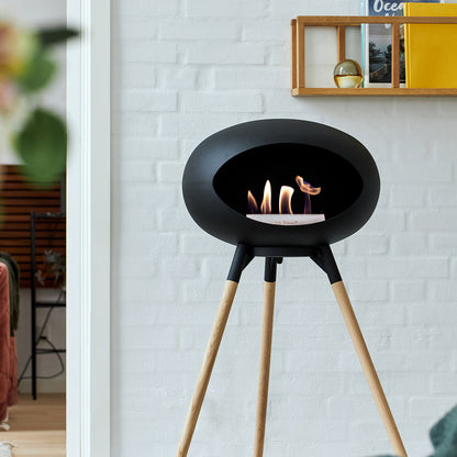 Ground High Fireplace by Le Feu - Black Dome / Black Bowl / Soaped Oak Base