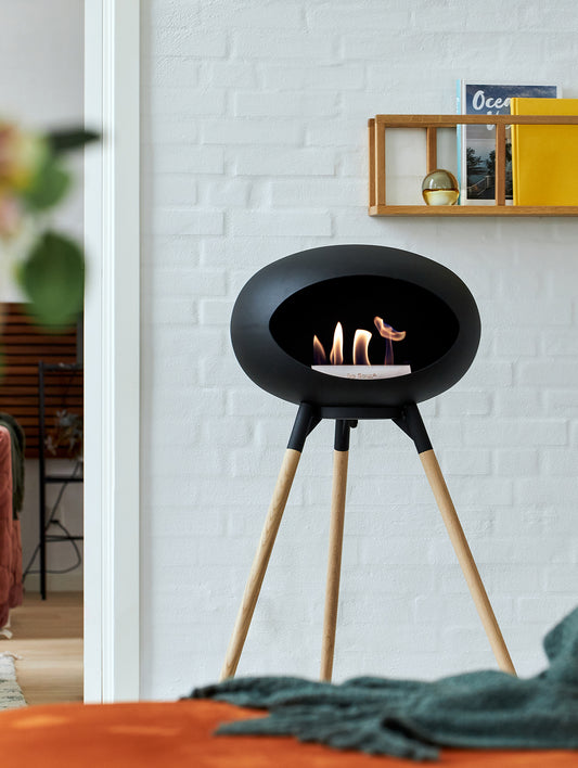 Ground High Fireplace by Le Feu - Black Dome / Black Bowl / Soaped Oak Base
