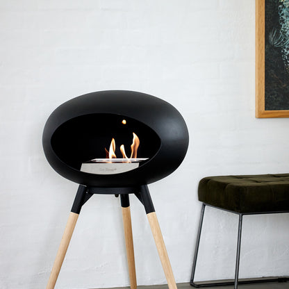 Ground Low Fireplace by Le Feu - Black Dome / Black Bowl / Soaped Oak Base