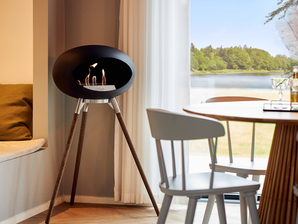Ground High Fireplace by Le Feu - Black Dome / Polished Steel Bowl / Smoked Oak Base