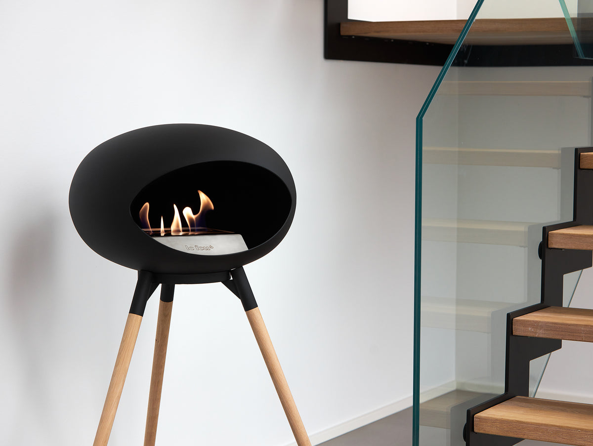 Ground High Fireplace by Le Feu - Black Dome / Black Bowl / Soaped Oak Base