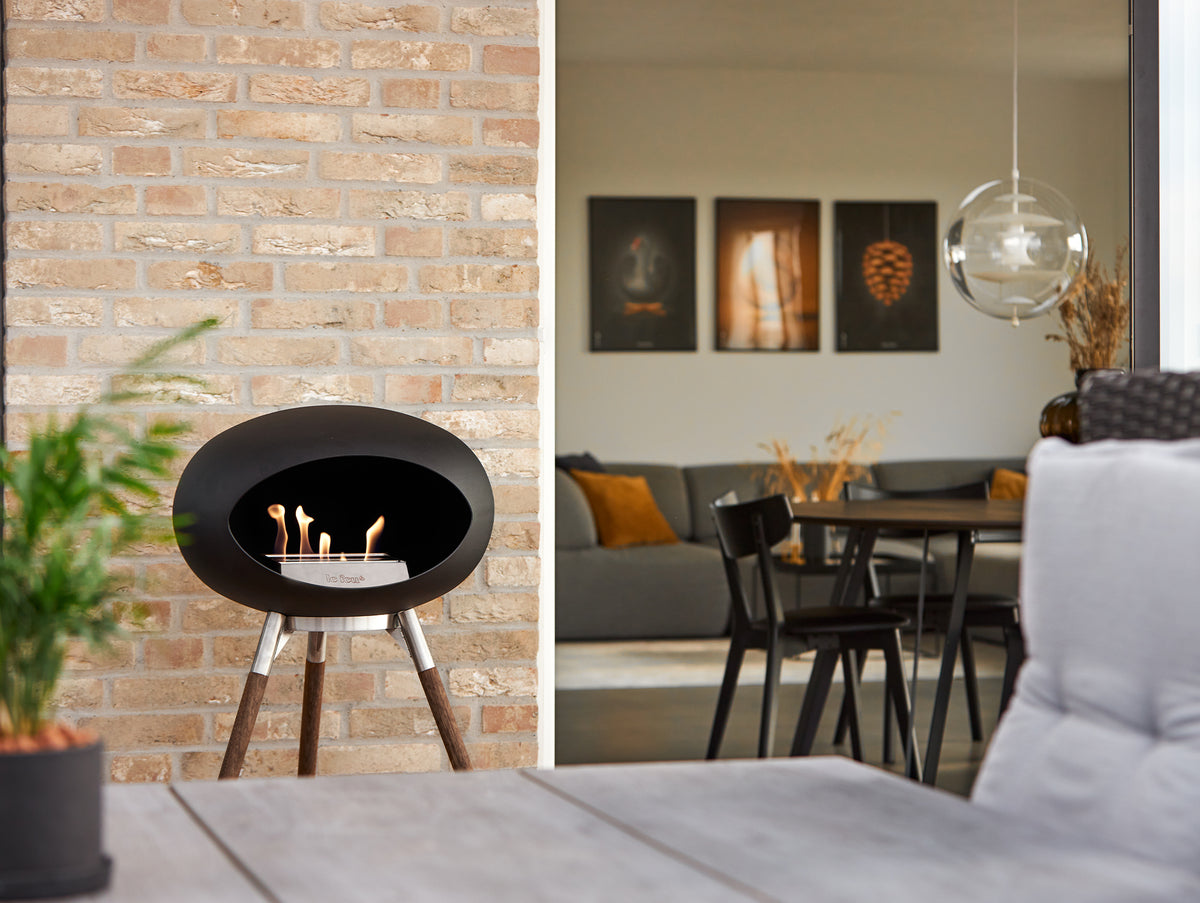 Ground High Fireplace by Le Feu - Black Dome / Polished Steel Bowl / Smoked Oak Base
