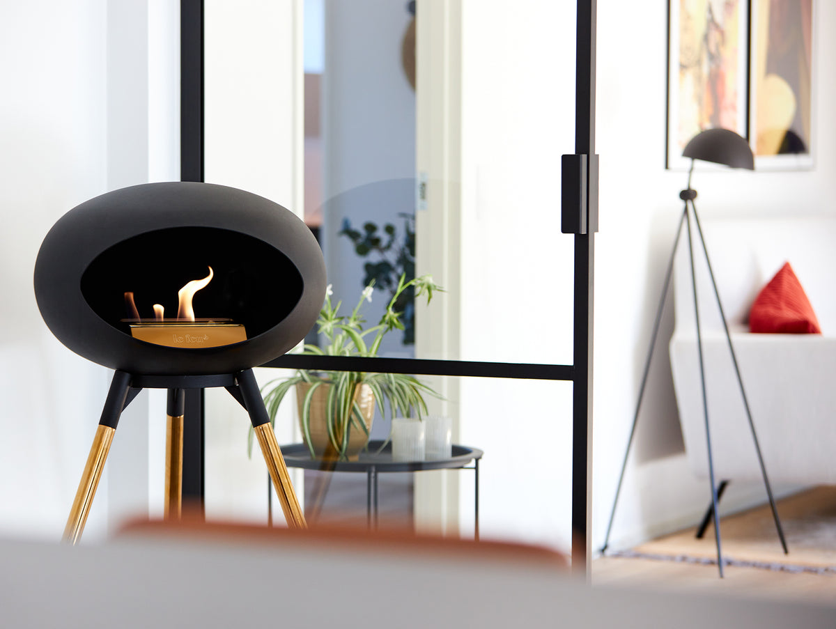 Ground High Fireplace by Le Feu - White Dome / Black Bowl / Rose Gold Base