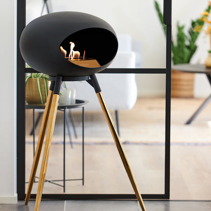 Ground High Fireplace by Le Feu - Black Dome / Black Bowl / Rose Gold Base