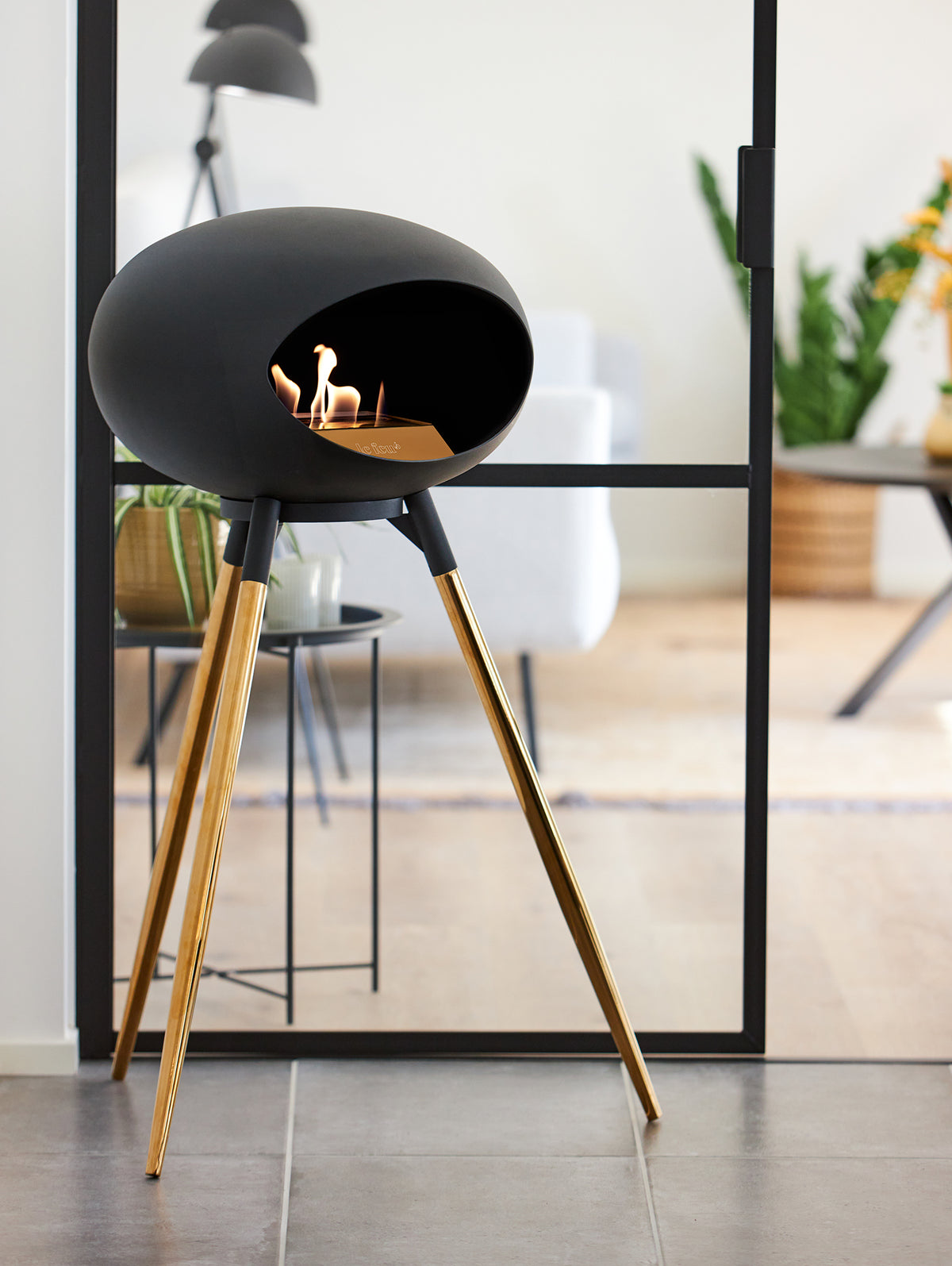 Ground High Fireplace by Le Feu - Black Dome / Black Bowl / Rose Gold Base