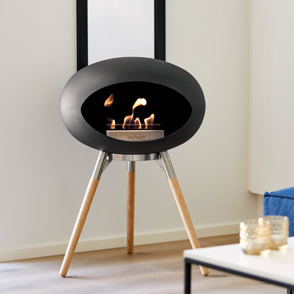 Ground Low Fireplace by Le Feu - Black Dome / Polished Steel Bowl / Soaped Oak Base