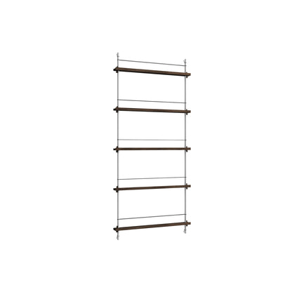 Magazine Shelving Sets (180 cm) by Moebe - MS.180.1 / Stainless Steel Uprights / Smoked Oak