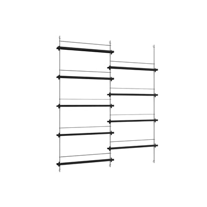 Magazine Shelving Sets (180 cm) by Moebe - MS.180.2 / Stainless Steel Uprights / Black Oak